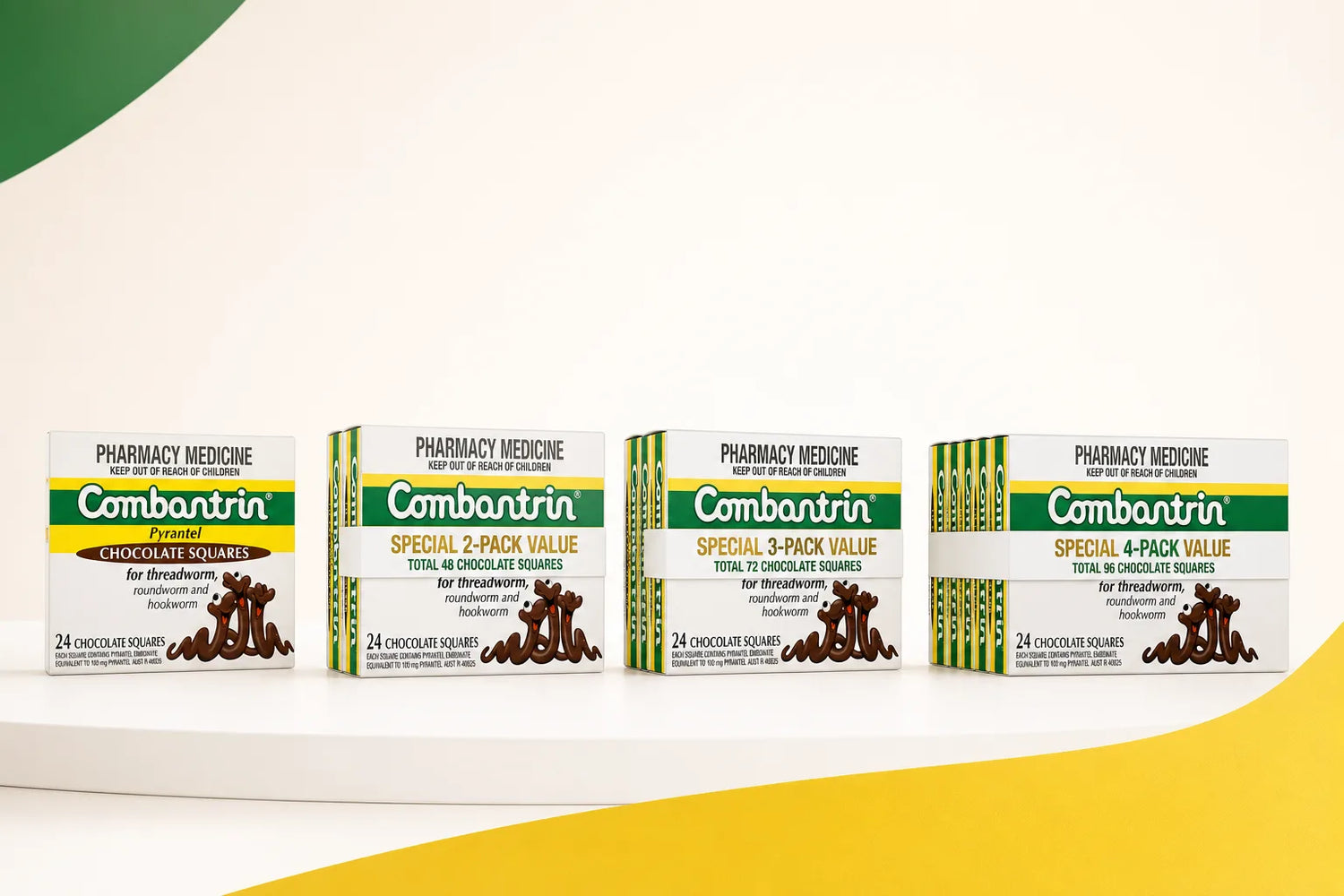 Combantrin single, two, three and four pack lineup
